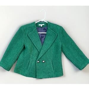 CAbi Green Crop Jacket Green Wool Blend Boucle 3/4 Sleeve Blazer Size 2